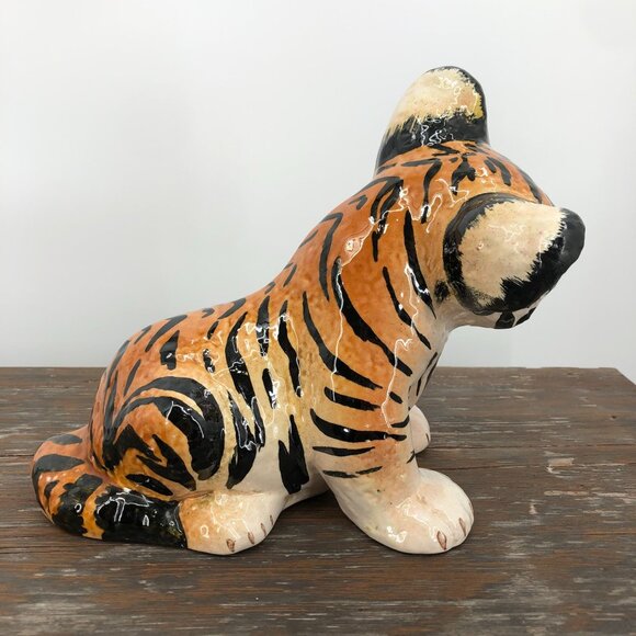 Mid century Italian glazed Hand Painted Tiger Cub Figurine Ceramic Vintage 8" - Picture 4 of 10